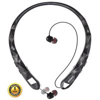 DolTech Bluetooth Headphones Sports Sweatproof Wireless Headphones Neckband Retractable Headset Stereo Noise Cancelling Earbuds w/Mic (Black)