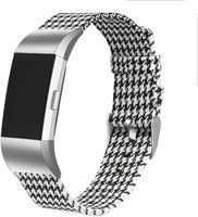 bayite Canvas Fabric Bands Compatible with Fitbit Charge 2, Soft Classic Replacement Woven Straps Wristband Women Men, Black/White Plaid Large