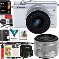 Canon EOS M200 Mirrorless Digital Camera 4K with EF-M 15-45mm f/3.5-6.3 is STM Lens Kit (White) 3700C009 Bundle with Deco Gear Gadget Bag Case + Compact Tripod + Photo Video Software and Accessories