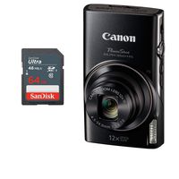 Canon PowerShot ELPH 360 HS Digital Camera Balck + 64GB SD Memory Card (Black)