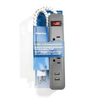 Bright-Way Grounded Power Strip - 3 Outlet, 2 USB - Gray