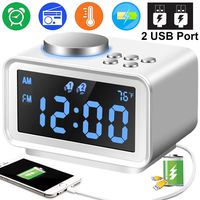 TURNMEON Digital Alarm Clock - 3.5" Blue LCD Alarm Clock FM Radio with Dual USB Charging Ports Snooze Temperature Dimmer Sleep Timer, Adjustable Alarm Volume, 12/24 Hour for Home Office Xmas Gifts