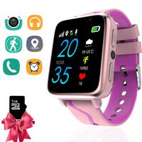 Kids Smartwatch with Music Player - Boys Girls MP3 Smart Watch Phone with LBS Tracker Voice Chat Pedometer Fitness Tracker Touch Screen Camera Flashlight Alarm FM Child Holiday Birthday Gift, Pink