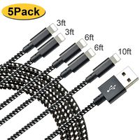 Longlidie iPhone Charger MFi Certified Lightning Cable, Durable Nylon Braided 5 Pack Fast USB Charging Syncing Cable Cord Compatible with iPhone X/Max/11/8/7/6/6S/5/5S/SE/Plus/iPad More - Black White