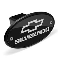 Jewelry For Cars for Chevrolet Logo Silverado Black Aluminum Plate Insert on ABS Plastic 2 inch Tow Hitch Cover