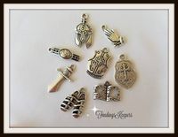 Pendant Jewelry Making Armor of GOD Charm Set, Antique Silver Metal Biblical Religious