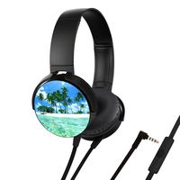 Over-ear Stereo Headphones,ISDOO Extra Bass Adjustable Headset Earbuds with Built-in Mic and Wired Mode for PC/Cell Phones/TV(Tropical-Beaches)