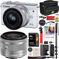 Canon EOS M200 Mirrorless Digital Camera 4K with EF-M 15-45mm f/3.5-6.3 is STM Lens Kit (White) 3700C009 Bundle with Deco Gear Gadget Bag Case + Monopod + 64GB Memory Card + Software and Accessories