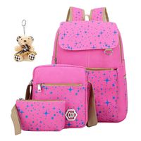 ABage Canvas School Backpack Set 3 Pieces Patterned Bookbag with Pencil Case for Girls and Boys, Pink