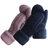 Women's Winter Gloves Warm Lining - Cozy Wool Knit Thick Gloves Mittens in 11 color (navy+lilac)