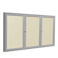 Ghent 4"x6"  3-Door Outdoor Enclosed Vinyl Bulletin Board, Shatter Resistant, with Lock, Satin Aluminum Frame - Ivory (PA346VX-185), Made in the USA