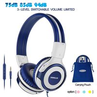 SIMOLO Wired Headsets for Teens, Headsets for Kids with 94dB,85dB,75dB Volume Limited, Kids Headphones with Microphone, Boys Headphone with Share Port, On-Ear Headphone for School/Travel(Grey)