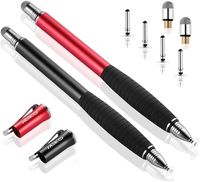 MEKO [2nd Gen] [2Pcs] Universal Disc Stylus Pens, [2 in 1 Precision Series] for iPhone X/8/8plus iPad/iPad Pro/iPad Mini and All Touch Screen Devices Bundle with 6 Replacement Tips(Black/Red)