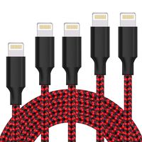 Neatlo MFi Certified iPhone Charger Lightning Cable 5Pack [3/6/6/10/10FT] Extra Long Nylon Braided USB Charging Cord Compatible iPhone Xs/Max/XR/X/8/8Plus/7/7Plus/6S/6S Plus/SE/iPad-Black Red