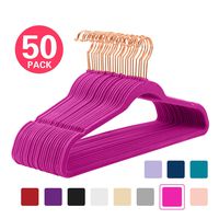 MIZGI Premium Velvet Hangers (Pack of 50) Heavyduty - Non Slip - Velvet Suit Hangers Pink - Copper/Rose Gold Hooks,Space Saving Clothes Hangers