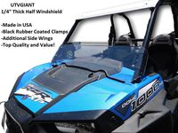 Polaris RZR XP 1000 / Turbo (2014-2018) Half Windshield - 1/4" Thick, Black Clamps, Side Wings, Fits 2 Door and 4 Door