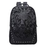 Seamand Personalized 3D Lion PU Leather Casual Laptop Backpack School Bag