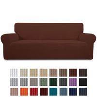 Easy-Going Stretch Sofa Slipcover 1-Piece Couch Sofa Cover Furniture Protector Soft with Elastic Bottom for Kids, Spandex Jacquard Fabric Small Checks(Oversized Sofa,Coffee)