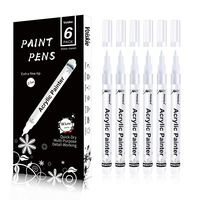 Paint Pens White Marker 6 Pack,0.7mm Acrylic White Permanent Marker,White Paint Pens for Rock Painting Stone Ceramic Glass Wood Plastic Glass Metal Canvas Water-based Extra Fine Point