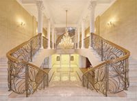 Leowefowa 9X6FT Castle Backdrop Luxurious Golden Palace Elegant Stair Droplight White Pillar Marble Floor Interior Wedding Vinyl Photography Background Kids Adults Photo Studio Props