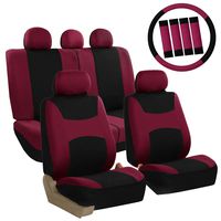 FH Group FB030BURGUNDY-COMBO Seat Cover Combo Set with Steering Wheel Cover and Seat Belt Pad (Airbag Compatible and Split Bench Burgundy)