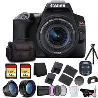 Canon EOS Rebel SL3 DSLR Camera with 18-55mm Lens (Black) Bundle with 2x64GB Memory Card + Battery for CanonLPE17 + LCD Screen Protectors +Wide Angle Lens + 2X Telephoto Lens +Tripod and More