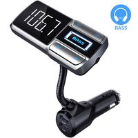 CHGeek-Bluetooth-FM-Transmitter-for-Car, [Bass Booster] V5.0 Bluetooth Radio Adapter Wireless Music Player Car Kit with Hands-Free Calling, 5V/2.4A 1A Dual USB Ports Charger, Support Aux, TF/SD Card.