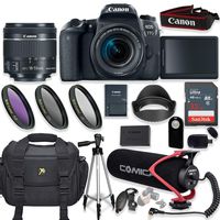 Canon EOS 77D DSLR Camera with Canon 18-55mm Lens + Comica Super-Cardioid Condenser Lite Microphone + 32GB Memory + High Def Filter Kit + Accessory Bundle