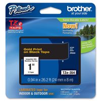 Brother Genuine P-Touch TZE-354 Tape, 1" (24 mm) Standard Laminated P-Touch Tape, Gold on Black, Laminated for Indoor or Outdoor Use, Water-Resistant, 26.2 ft (8 m), Single-Pack