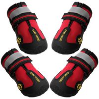 QUMY Dog Boots Waterproof Shoes for Large Dogs with Reflective Velcro Rugged Anti-Slip Sole Black 4PCS (Size 5: 2.7"x2.2"(LW), Red)