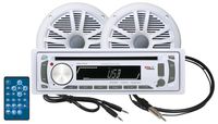 BOSS Audio Systems MCK648W.6 Marine Package Includes MR648UA Single-DIN Marine AM FM CD Receiver -1 Pair of 6.5 Inch Marine MR6W Speakers, MRANT10 Marine Antenna, 35AC Aux Cable