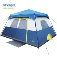 QOMOTOP 8 Person Fast 60 Seconds Easy Set Up Instant Cabin Tent, Camping Tent, Provide Top Rainfly, Waterproof Tent Advanced Venting Design, with Electrical Cord Access Port and Gate Mat