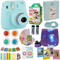 Fujifilm Instax Mini 9 Camera Ice Blue (USA) + Accessories kit for Fujifilm Instax Mini 9 Camera Includes Instant Camera + Fuji Instax Film (20 PK) Galaxy Case + Frames + Selfie Lens + Album and More