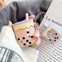 UR Sunshine AirPods Case, Super Cute Creative Drink Mlik Tea Cup Shape Soft Silicone Case Cover Protective Skin for AirPods+Ring Lanyard-Purple