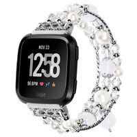 SDMADE Compatible for Fashion Handmade Faux Pearl Natural Stone Elastic Stretch Bracelet Strap Replacement Women Fitness Wristband Fitbit Versa(Silver)