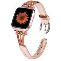 TOYOUTHS Leather Strap Compatible with Fitbit Versa/Versa 2/Versa Lite Bands for Women Men Slim Genuine Leather Replacement Versa Special Edition Wristbands Accessories Handmade Bracelet Rose Gold