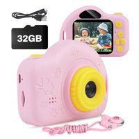 Kids Camera, AIMASON Digital Video Camera Gift for Age 4 5 6 7 8 9 10 Year Old Girls, Mini Rechargeable and Shockproof Camera Creative DIY Camcorder for Little Girl with 32GB SD Card (Pink)