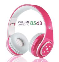Kids Wireless Bluetooth Headphone with Microphone Volume Limited Foldable Earphone Children Stereo On Ear Headset for PC/TV/Tablets/Smartphones (Pink)