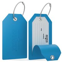 Shacke Luggage Tags with Full Back Privacy Cover w/Steel Loops - Set of 2 (Aqua Teal)