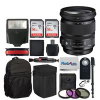 Sigma 24-105mm f/4 DG OS HSM Art Lens for Nikon F + DSLR Backpack + 72" Monopod + Filter Kit + Auto Power Flash + Lens Band (Red) + 32GB Memory Card + Remote Control + USB Card Reader + Accessories