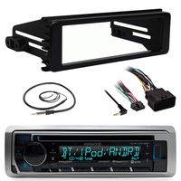 Kenwood KMRD375BT Stereo Receiver CD MP3 Player Head Unit - Bundle Combo with Metra 99-9600 Single DIN Dash Installation Kit + Enrock 22 Wired AM/FM Radio Antenna for 1998-2013 Harley Motorcycles