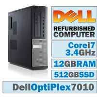 Dell OptiPlex 7010 DT/Core i7-3770 Quad @ 3.4 GHz/12GB DDR3/NEW 512GB SSD/DVD-RW/WINDOWS 10 PRO 64 BIT