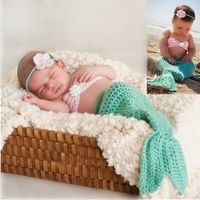 M&G House Newborn Photography | Baby Props Outfit | Photo Costume | Girls Handmade Crochet Mermaid Set (Headband Bra Tail)