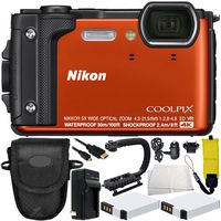 Nikon COOLPIX W300 Digital Camera (Orange) 9PC Accessory Bundle - Includes 2X Replacement Batteries + AC/DC Rapid Home & Travel Charger + More
