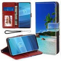 Samsung Galaxy S10e Wallet Case Tropical Paradise Ocean Beach Scene PU Leather Protective Case with Credit Card Holders Wrist Strap Magnetic Closure