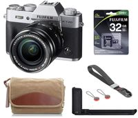 Fujifilm X-T20 Mirrorless Digital Camera, w/XF 18-55mm F2.8-4 R Lens Silver, 24.3MP, 4K UHD Video, Bundle Metal Hand Grip + Canvas Camera Bag + Peak Design Wrist Strap + 32GB SD Card