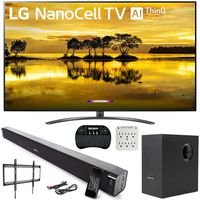LG 86SM9070PUA 86" 4K HDR LED NanoCell TV (2019) with AI ThinQ and Deco Gear 60W Soundbar with Subwoofer, 2.4GHz Wireless Keyboard, Surge Protector and Fixed TV Wall Mount Bundle