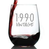 Vintage 1990-30th Birthday Stemless Wine Glass Gifts for Women & Men Turning 30 - Bday Party Decor - Large 17 Oz Glasses