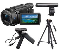 SONY FDR-AX53 4K Ultra HD Handycam Camcorder Black Bundle Kit with Sony GPVPT1 Grip and Tripod for Camcorders + Sony ECM-GZ1M Gun/Zoom Microphone +Takama 66 inch 3 Section Tripod