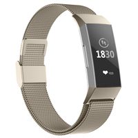 POY Compatible for Fitbit Charge 3 Bands,Replacement Wristbands for Fitbit Charge 3 SE Fitness Activity Tracker, Metal Stainless Steel Bracelet Strap with Unique Magnet Lock for Women Men Champagne S
